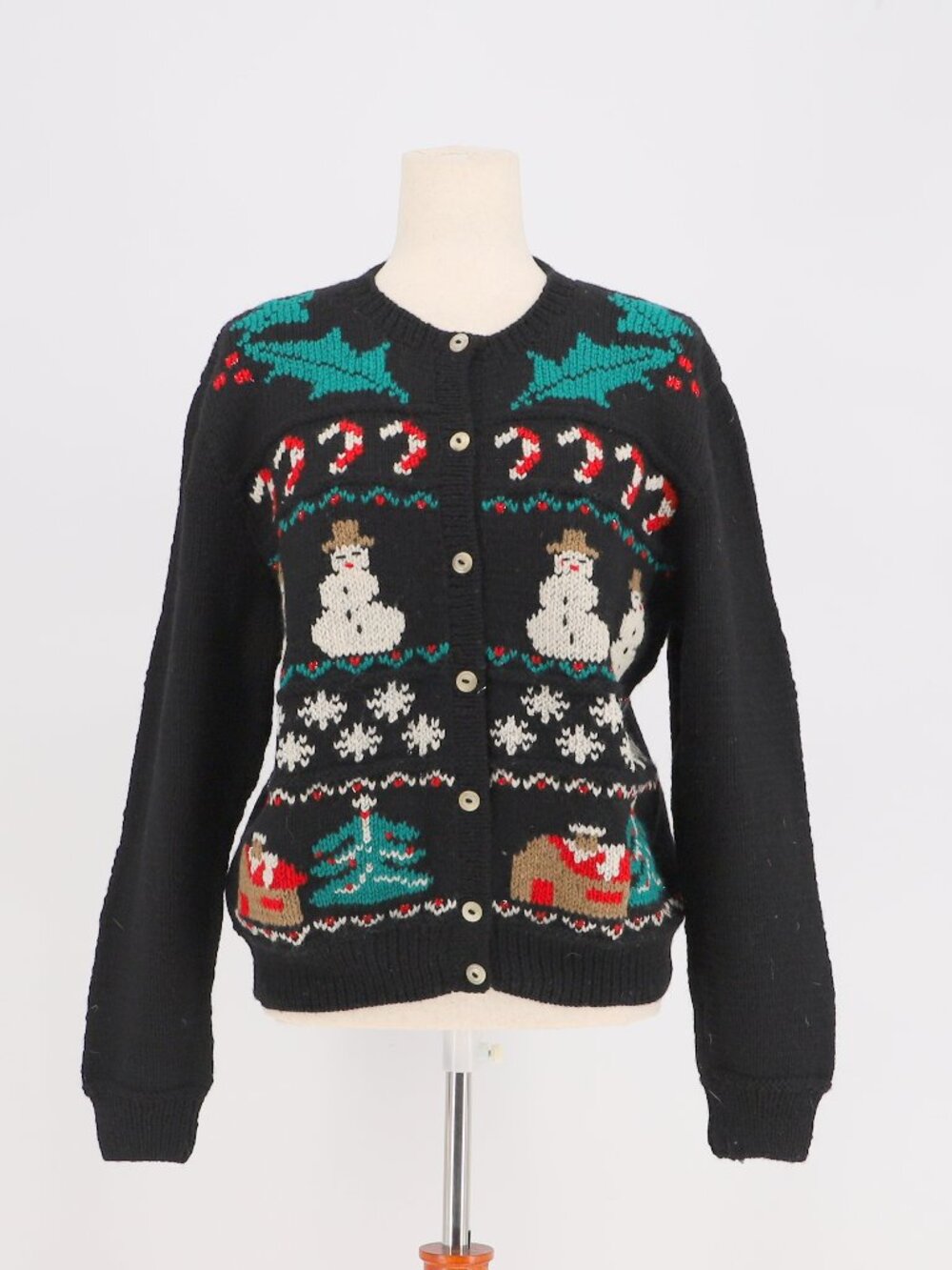 ALLEN SOLLY 90s Wool Winter Christmas Cardigan Sweater Size M